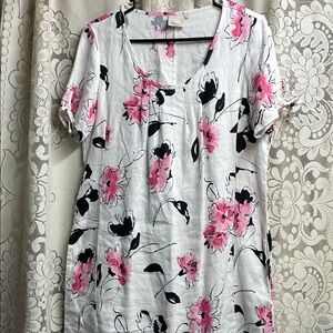 100 % Linen Floral Pink and Black Women's Lounge Dress